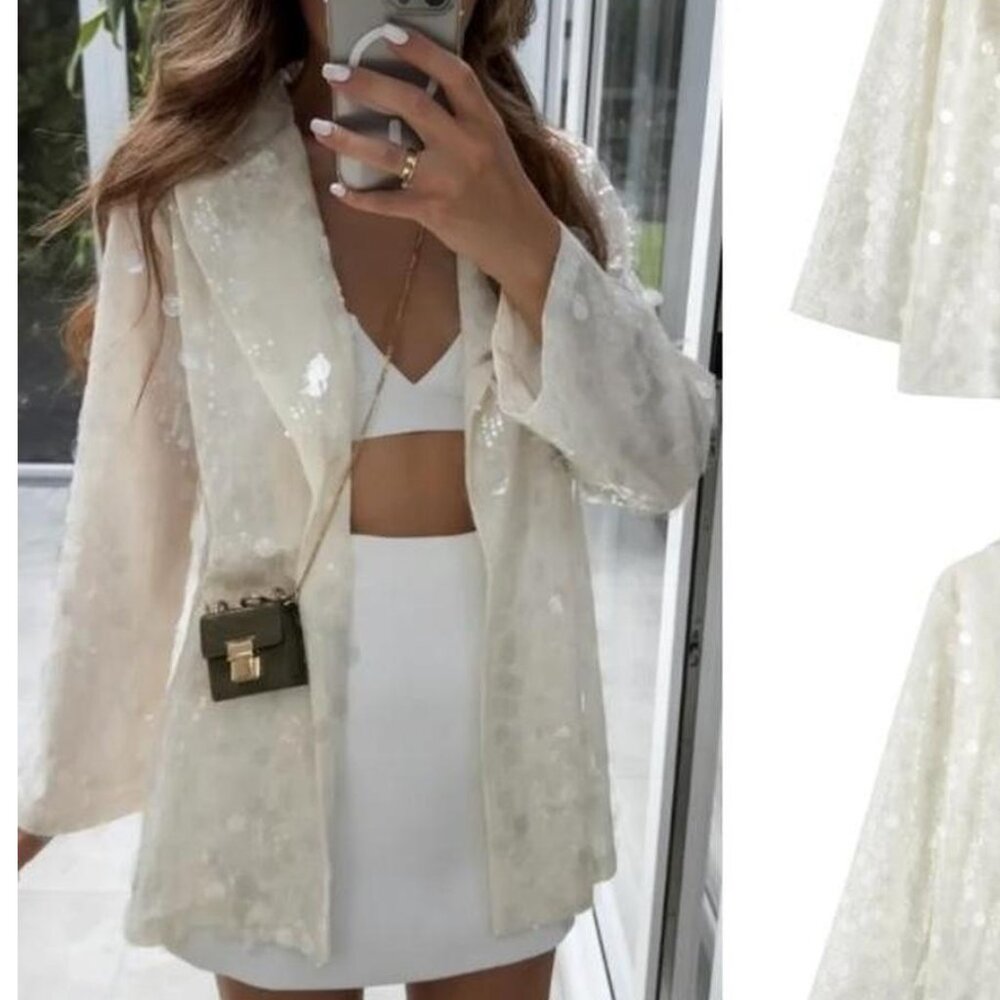 Zara Ivory Sequin Blazer
